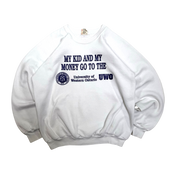 Vintage 90s Fruit of the Loom Western University My Kid and My Money Graphic Sweater