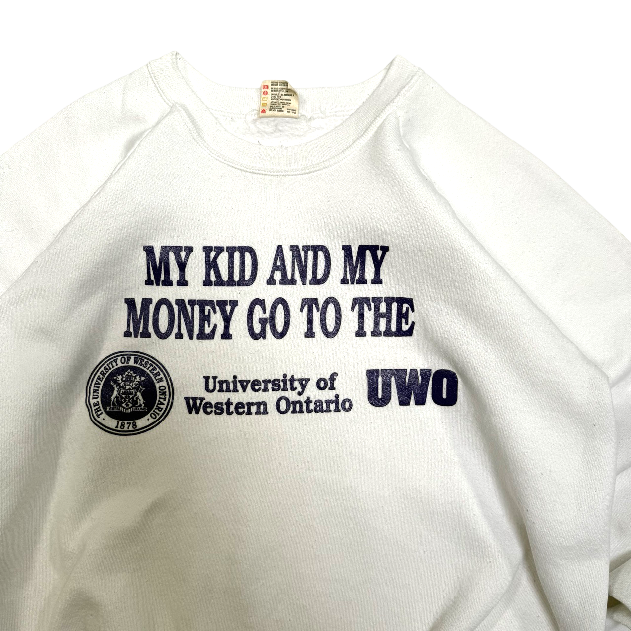 Vintage 90s Fruit of the Loom Western University My Kid and My Money Graphic Sweater