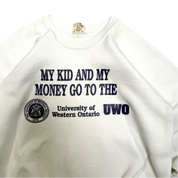 Vintage 90s Fruit of the Loom Western University My Kid and My Money Graphic Sweater