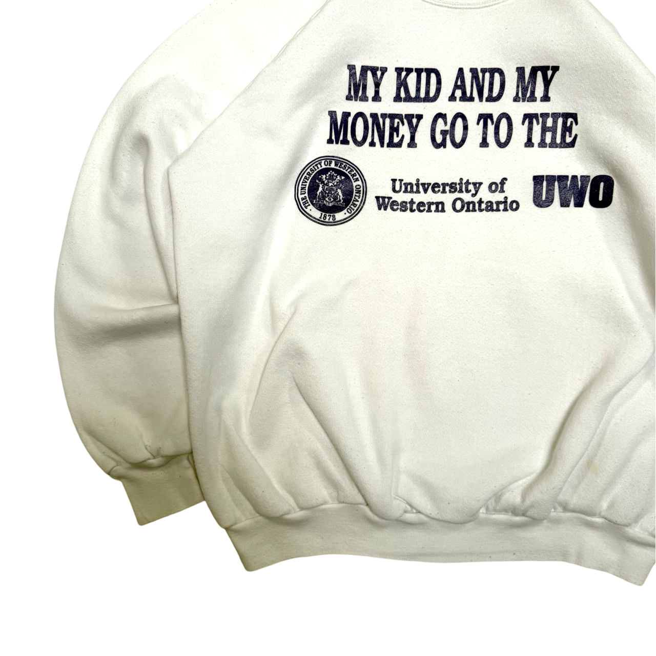 Vintage 90s Fruit of the Loom Western University My Kid and My Money Graphic Sweater