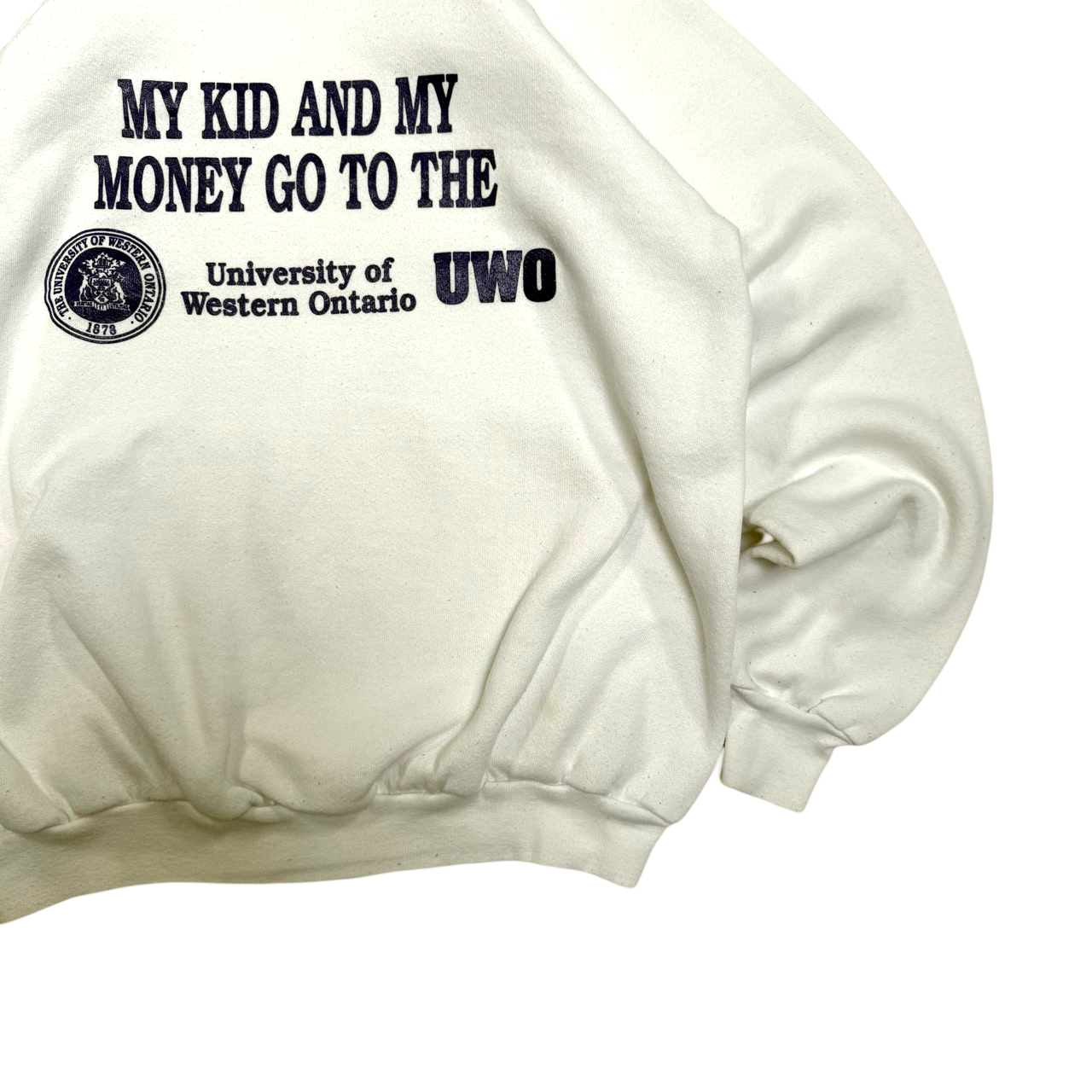Vintage 90s Fruit of the Loom Western University My Kid and My Money Graphic Sweater