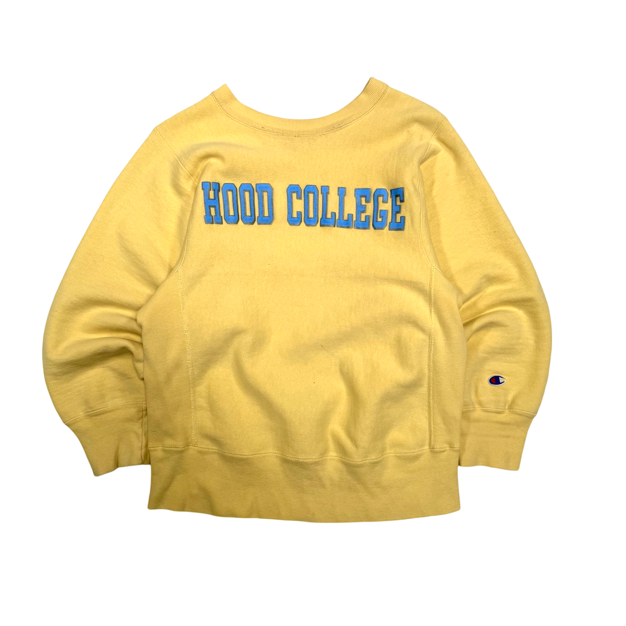 Vintage 1980s Champion Reverse Weave Warm Up Made in USA Hood College Graphic Sweater