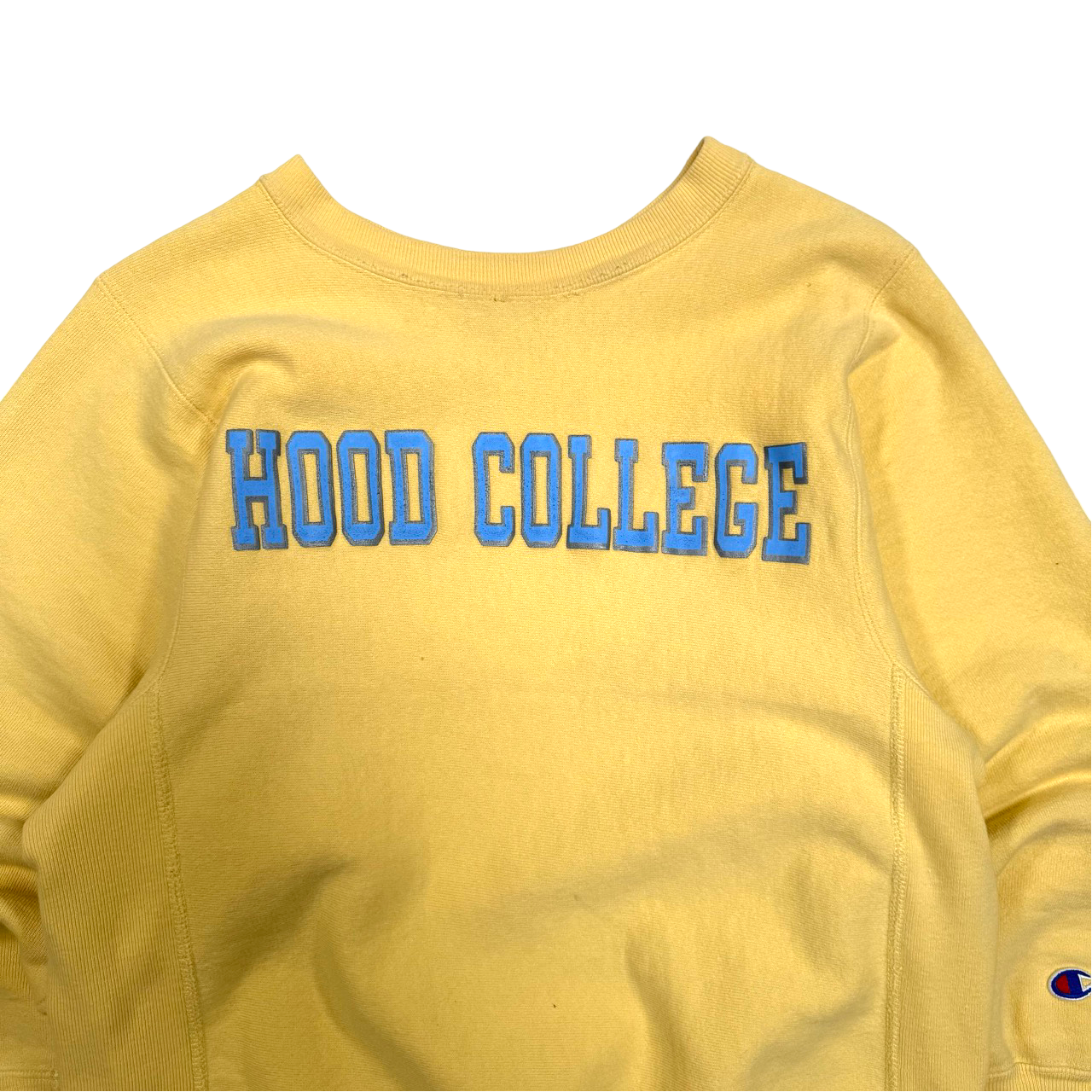 Vintage 1980s Champion Reverse Weave Warm Up Made in USA Hood College Graphic Sweater